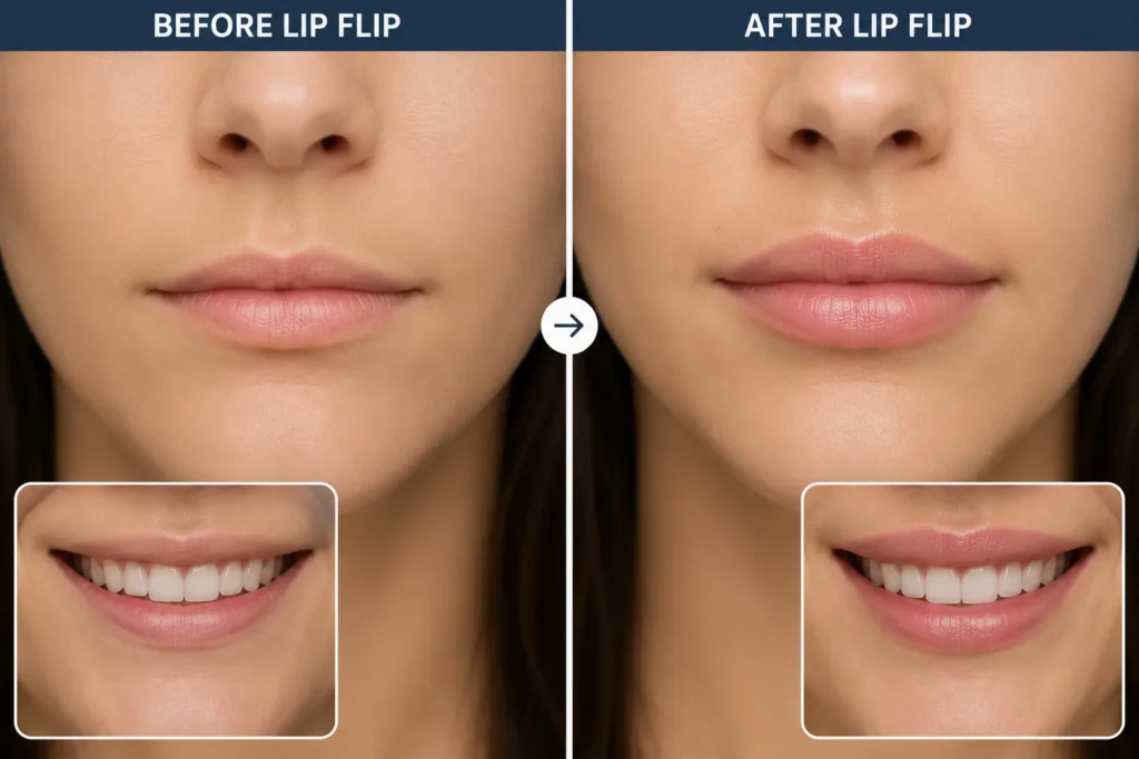 Lip Flip Before and After Thin Lips