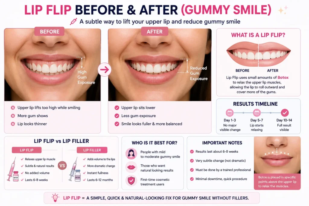 Lip Flip Before and After Gummy Smile