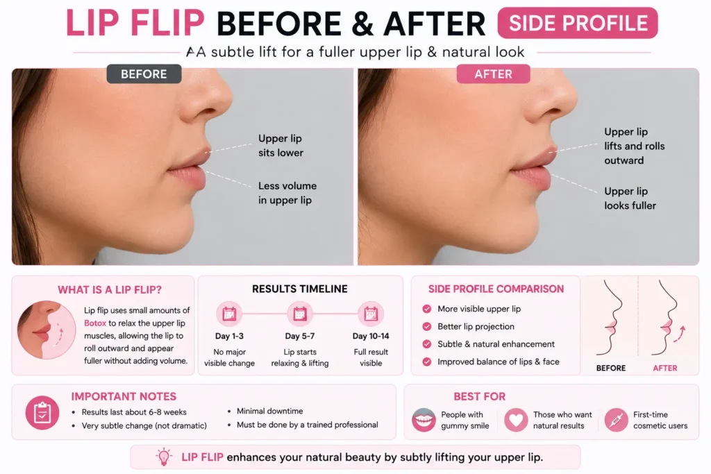 Lip Flip Before and After Side Profile