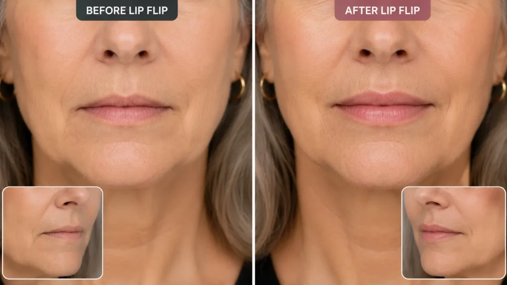 Lip Flip Before and After Older Woman