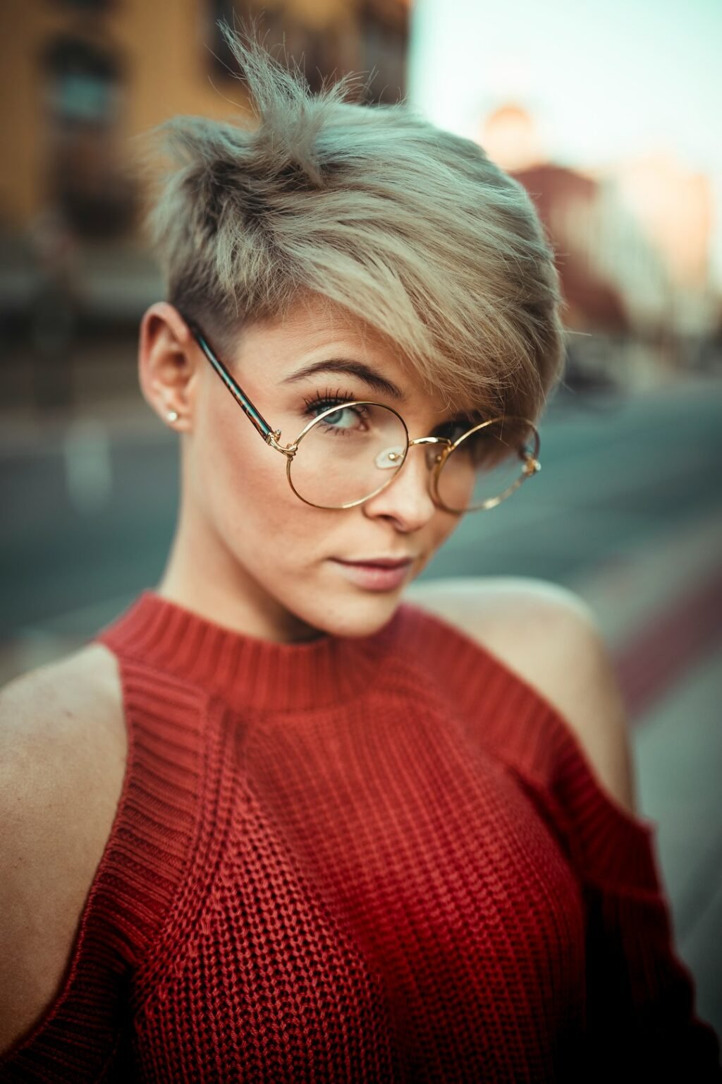 Woman with a classic pixie cut